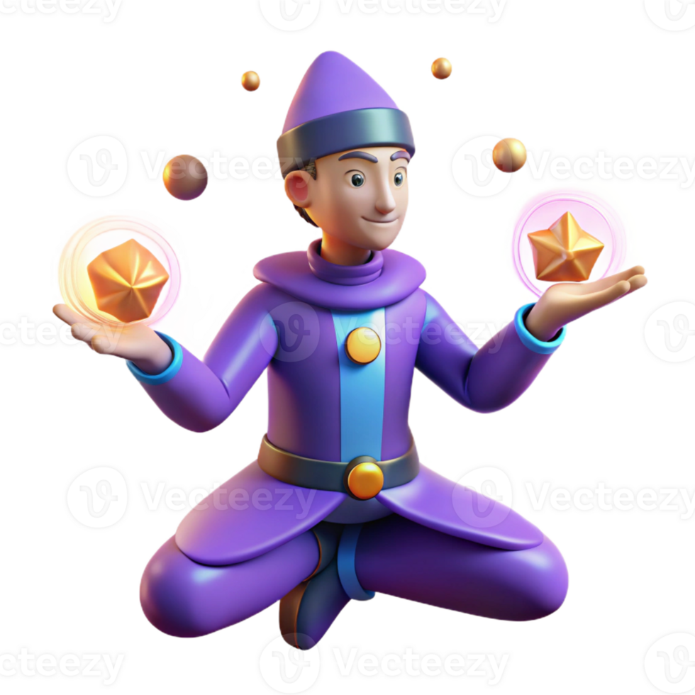 extraordinary vintage 3D Render Magician Cartoon Character Illustration high resolution png