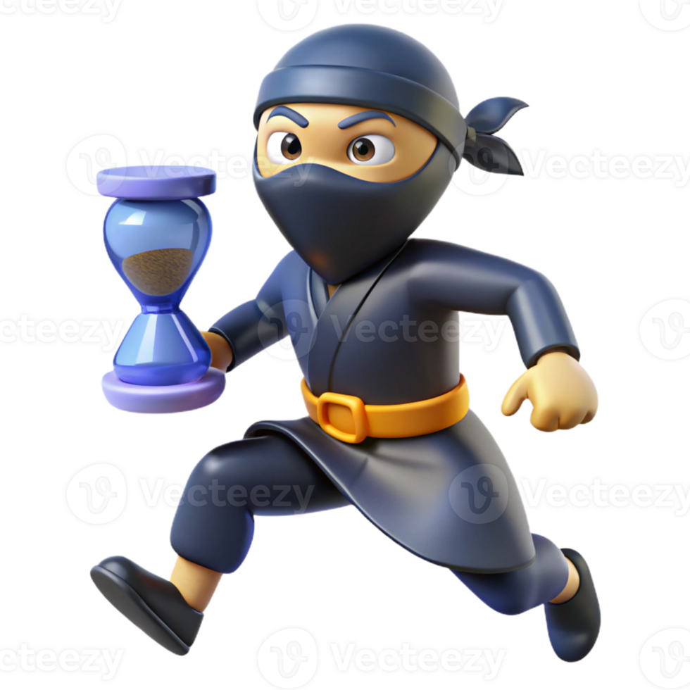 serene minimalist 3D Ninja Running with Hourglass Illustration high resolution png