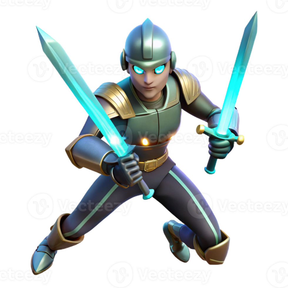 serene rustic 3D Render Futuristic Knight Dual Swords high resolution png