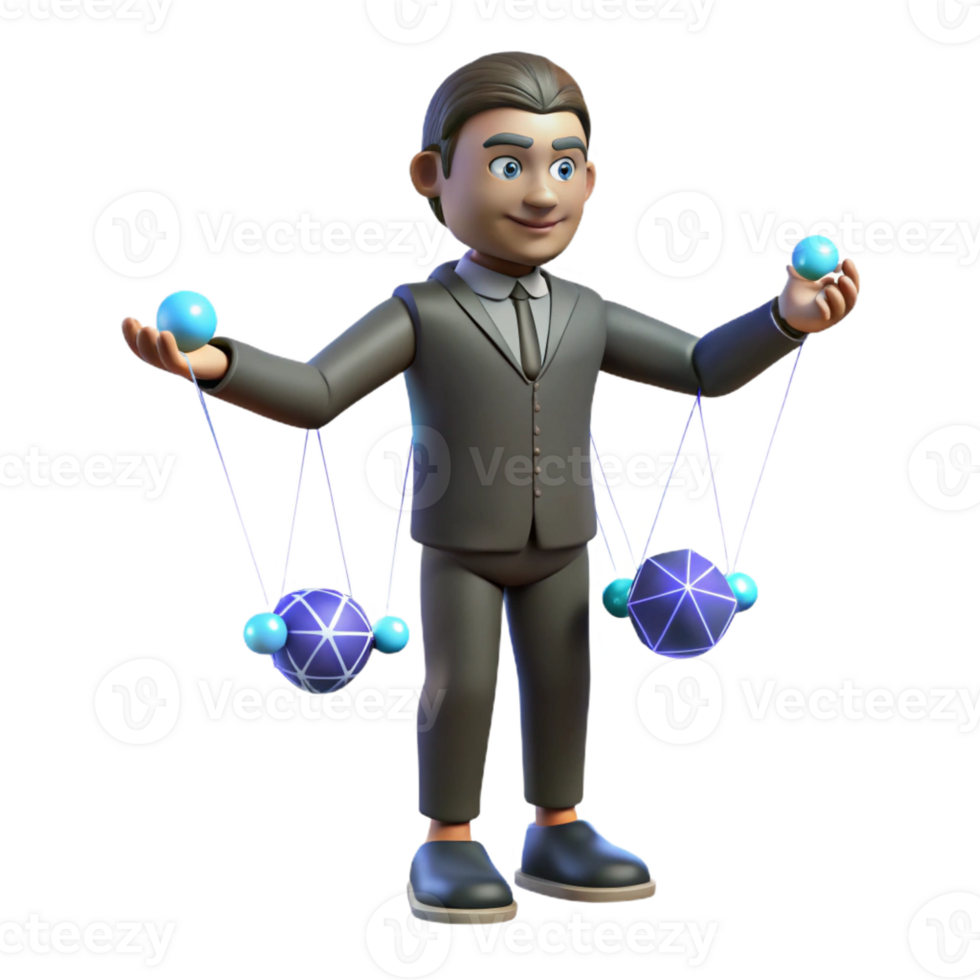 magnificent contemporary 3D Cartoon Businessman Balancing Atoms high resolution png