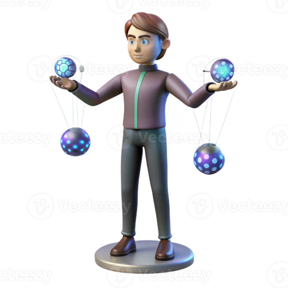 elegant classic 3D Cartoon Man Juggling Glowing Orbs detailed png