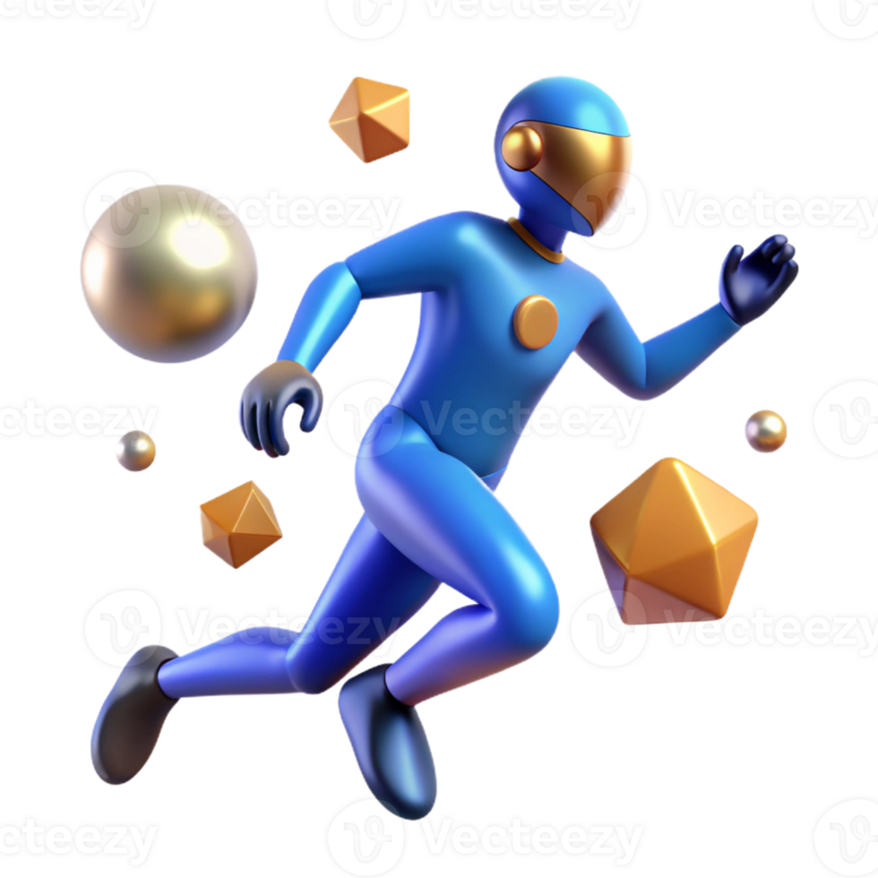 beautiful rustic 3D Illustration Blue Astronaut Running professional png