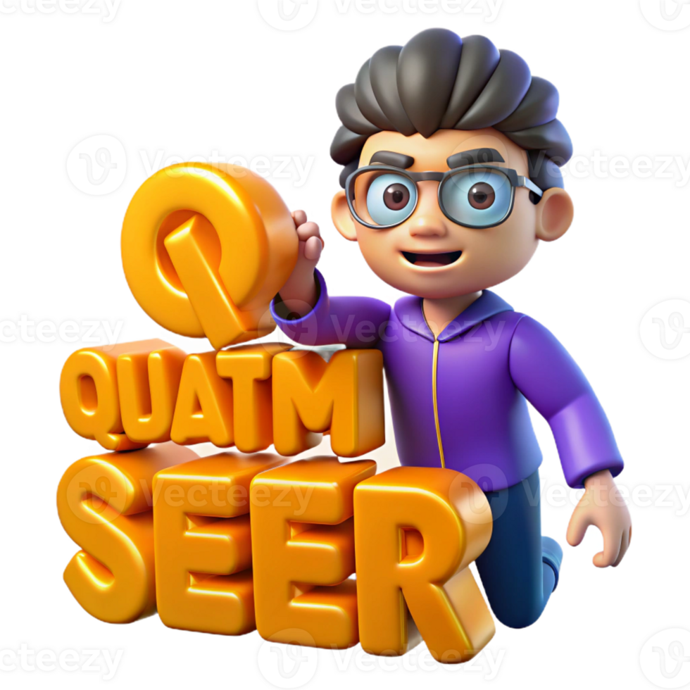 elegant minimalist 3D Cartoon Character with Quatm Seer genuine png