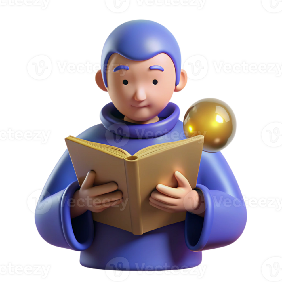 dramatic minimalist 3D Render Boy Reading Book Illustration high quality png