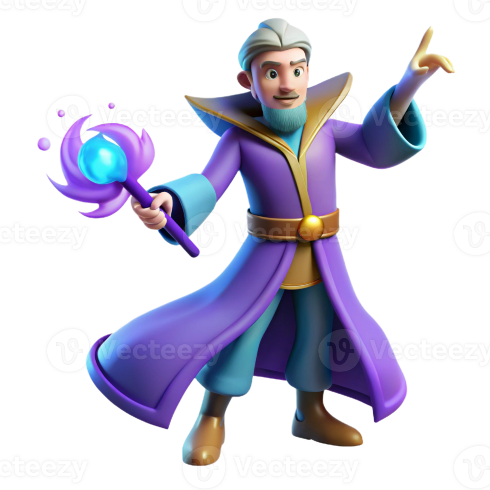 stunning vintage 3D Cartoon Wizard Illustration exclusive png