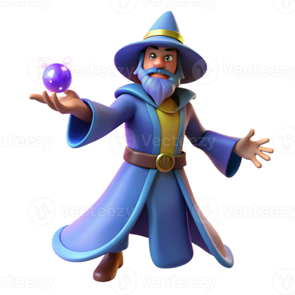 vibrant minimalist 3D Cartoon Wizard with Magic Orb exclusive png