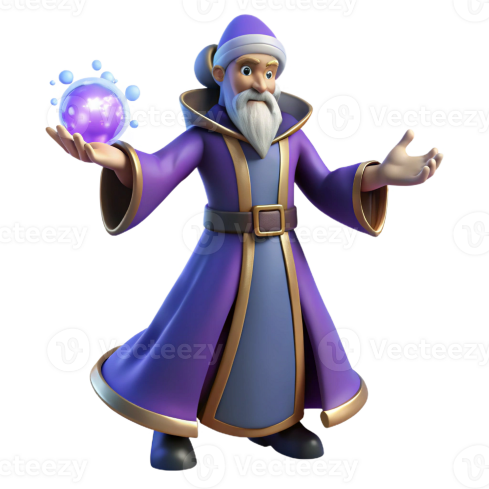 beautiful abstract 3D Cartoon Wizard with Magic Orb detailed png