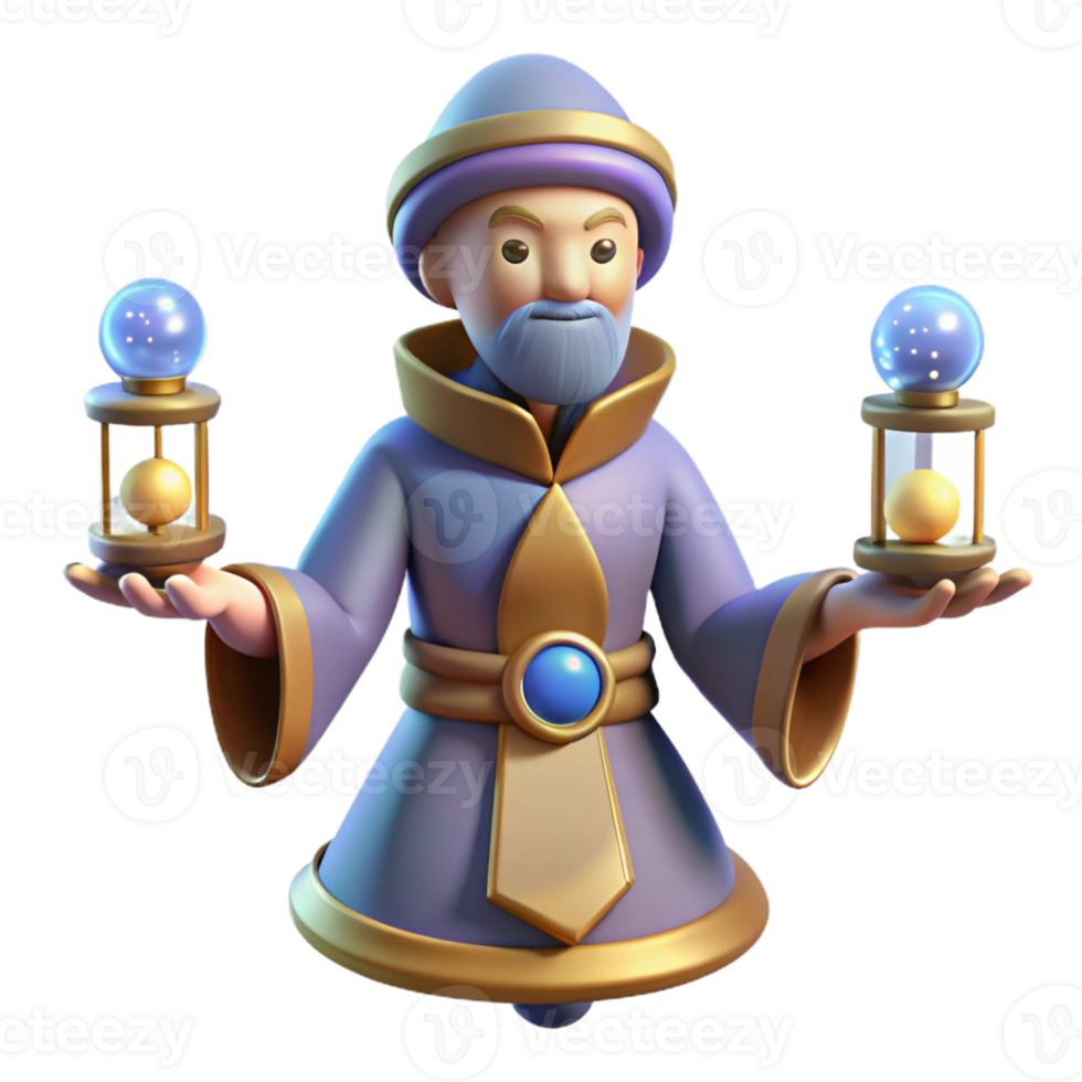 vibrant contemporary 3D Render Wizard with Hourglasses premium png