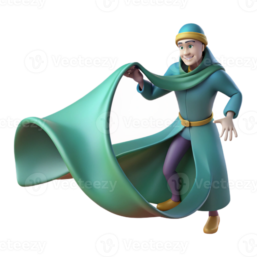 stunning vintage 3D Cartoon Wizard with Flowing Cloak authentic png