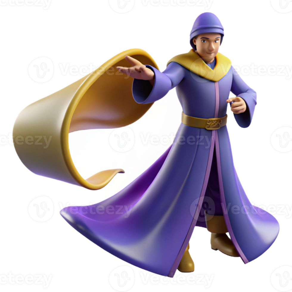 elegant rustic 3D Render Wizard in Purple Robe 4K png