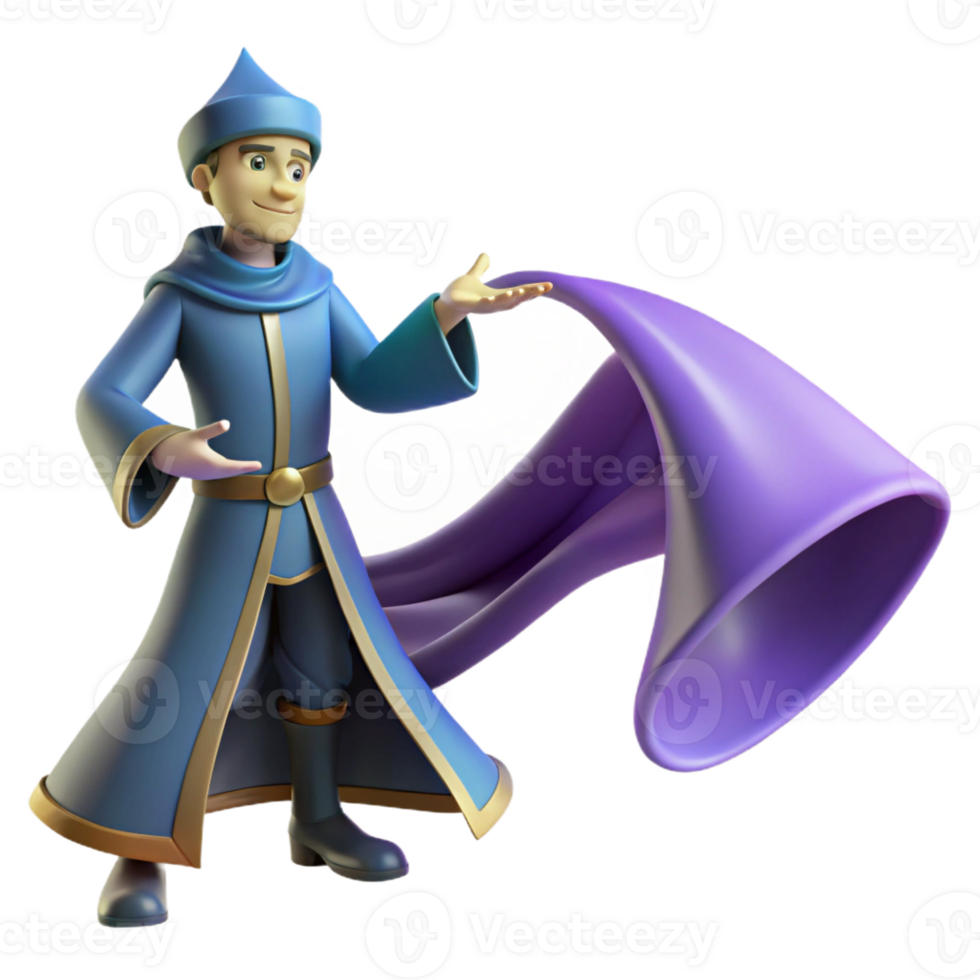 beautiful minimalist Wizard Cartoon 3D Render genuine png
