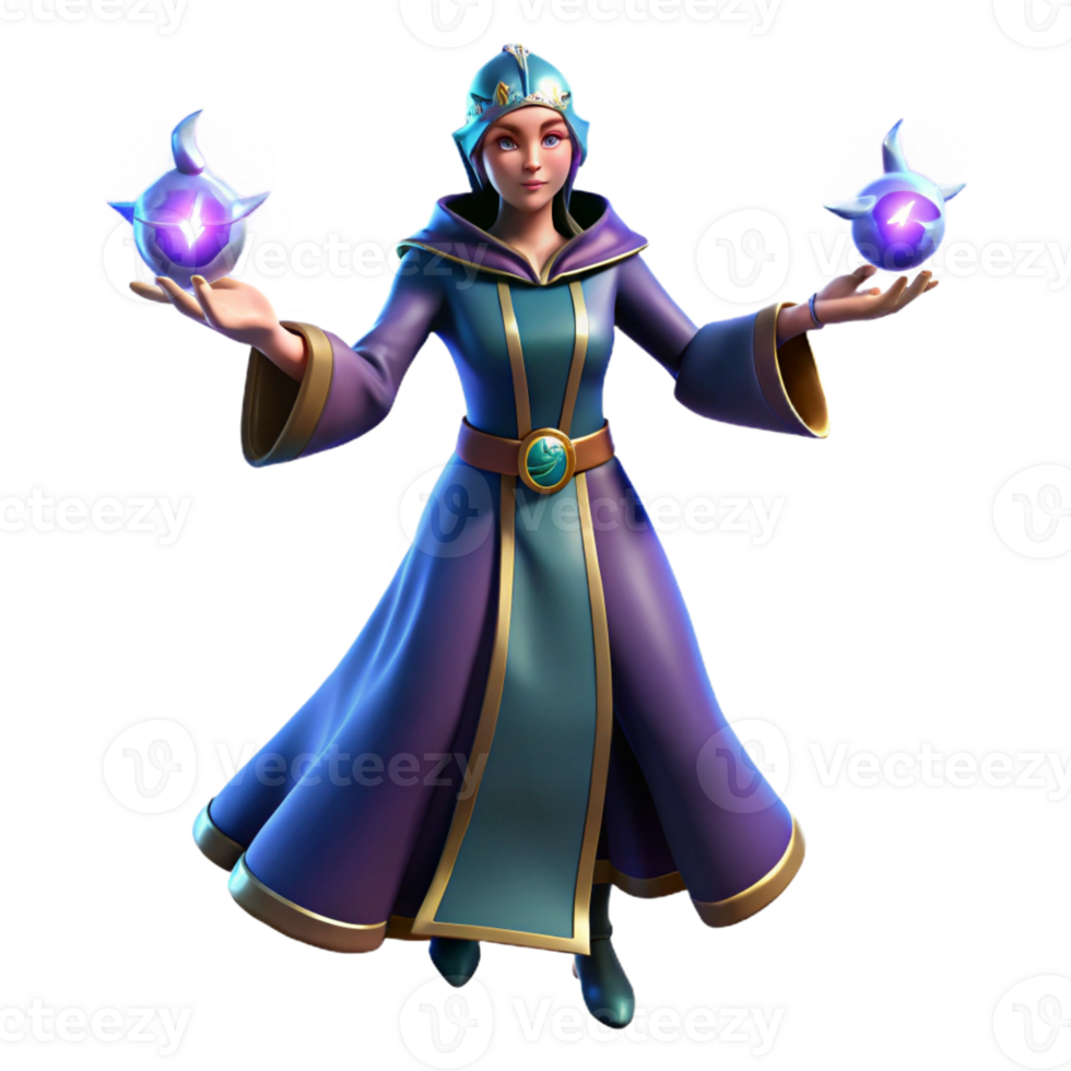 elegant rustic Fantasy 3D Render of a Female Mage high quality png