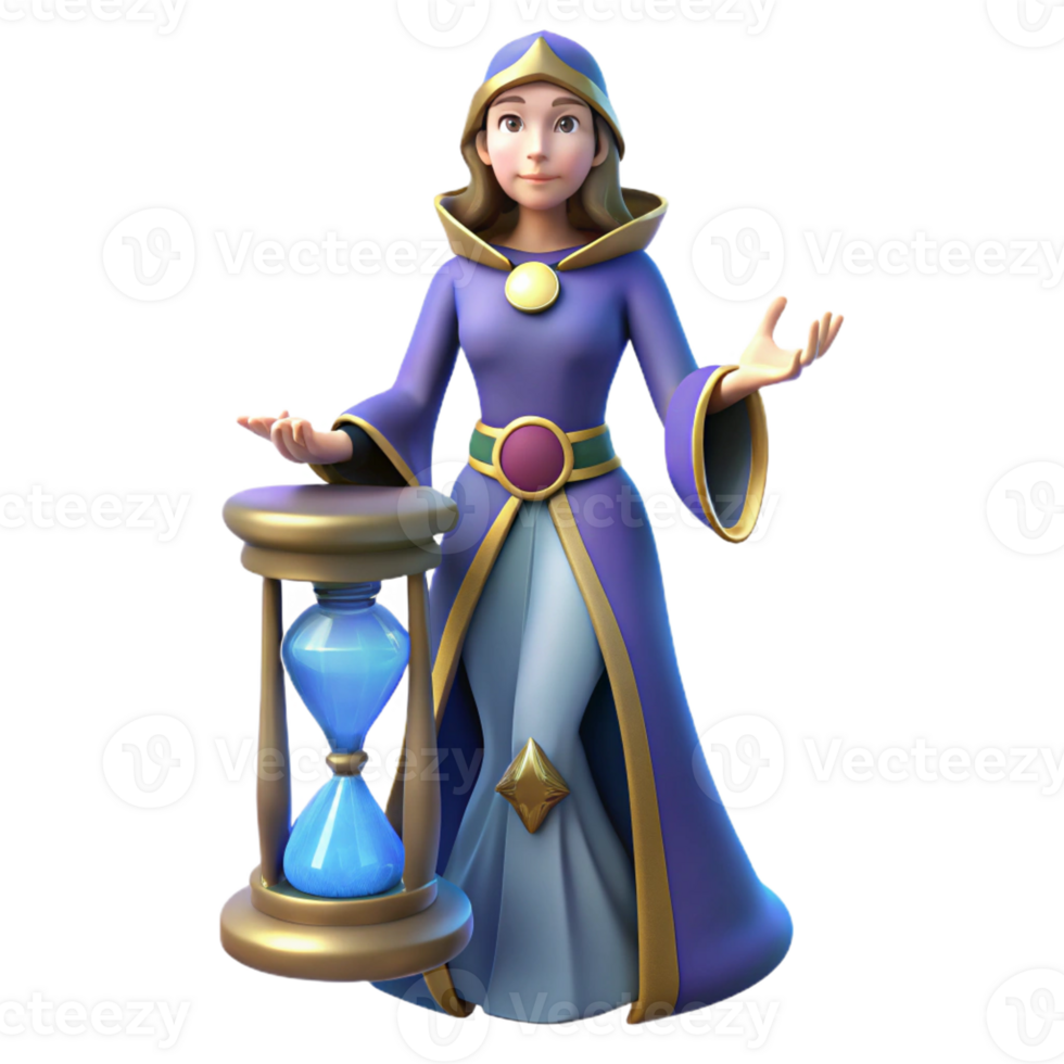 impressive artistic 3D Render of a Fantasy Witch with Hourglass professional png
