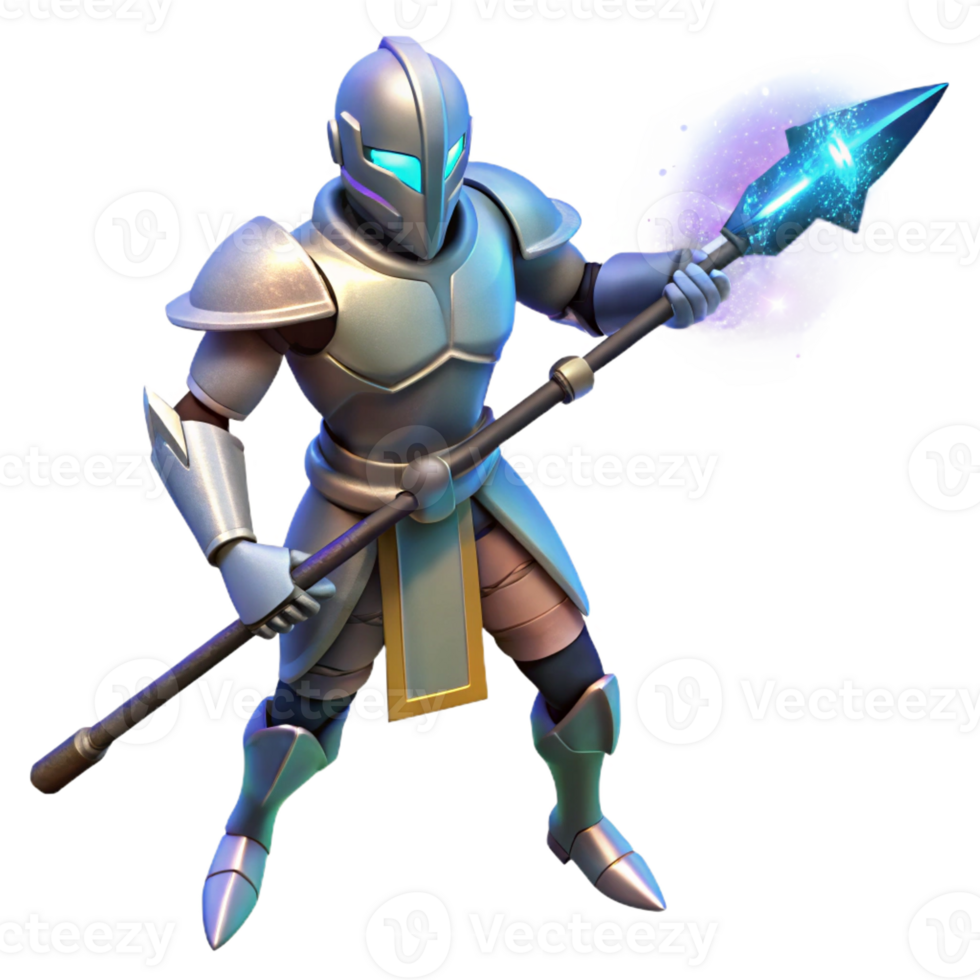 stunning vintage 3D Knight with Glowing Spear Illustration 4K png