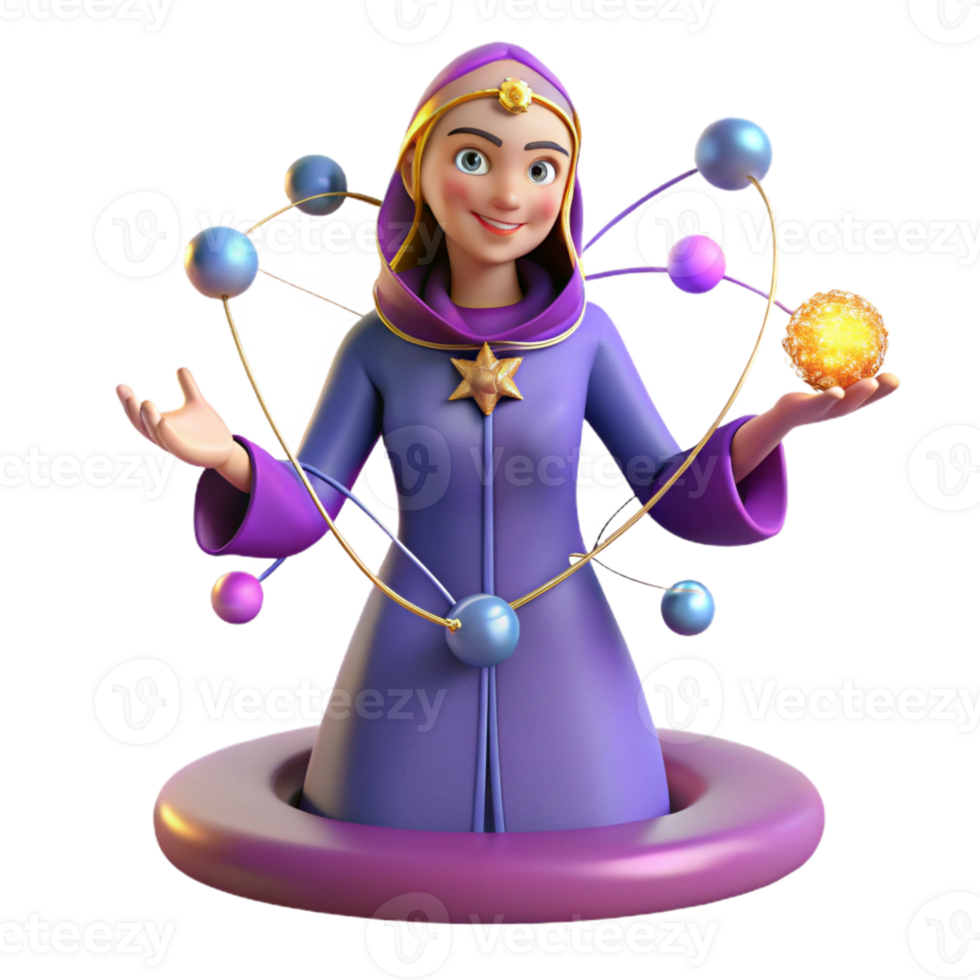 vibrant traditional 3D Render of a Female Wizard exclusive png