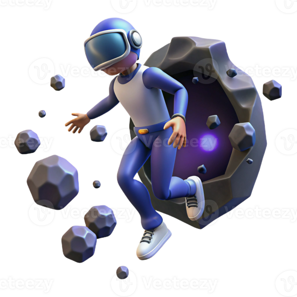 vibrant creative 3D Astronaut in Space Rock Illustration original png