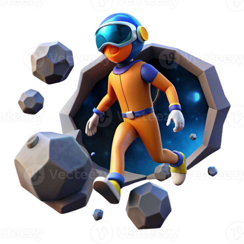 serene modern 3D Astronaut Running Through Space original png
