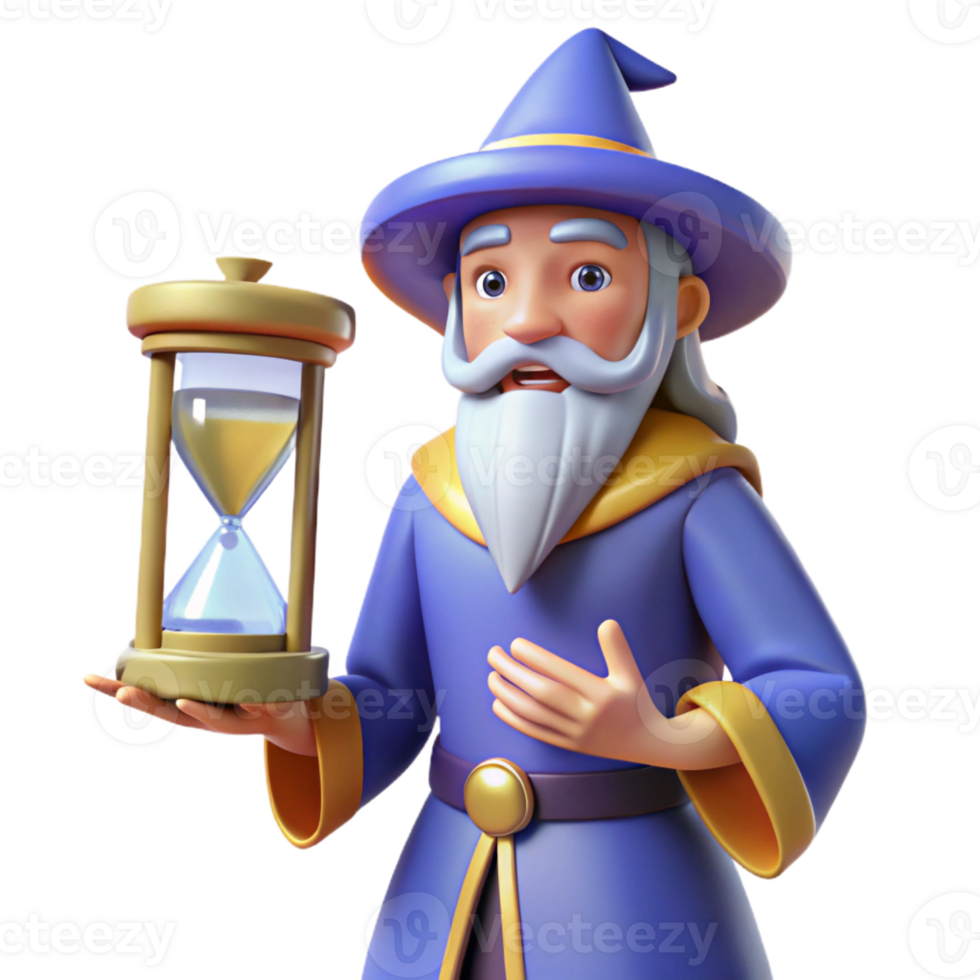 beautiful classic 3D Render Wizard with Hourglass 4K png