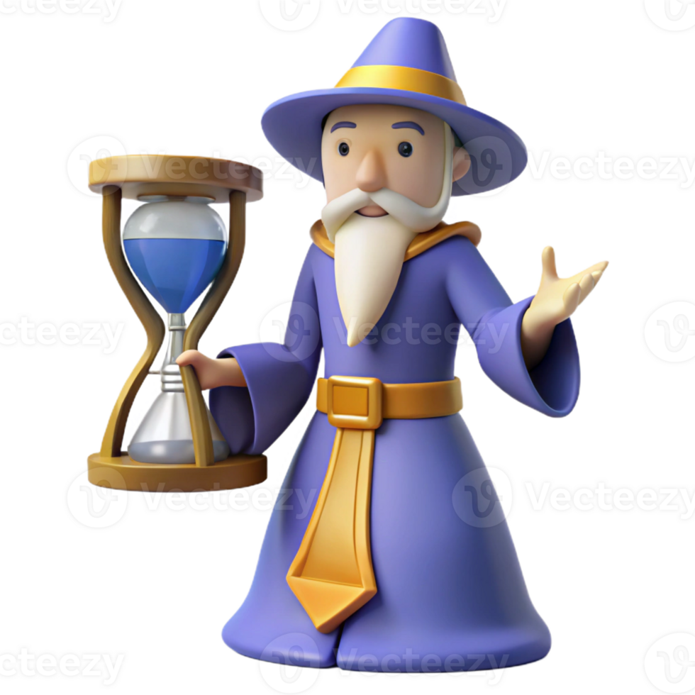 extraordinary traditional Wizard 3D Render with Hourglass high quality png