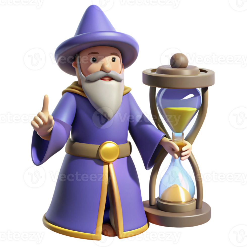 serene modern Wise Wizard 3D Render with Hourglass high resolution png