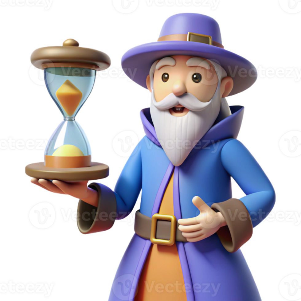 wonderful minimalist Wise Wizard 3D Render with Hourglass authentic png