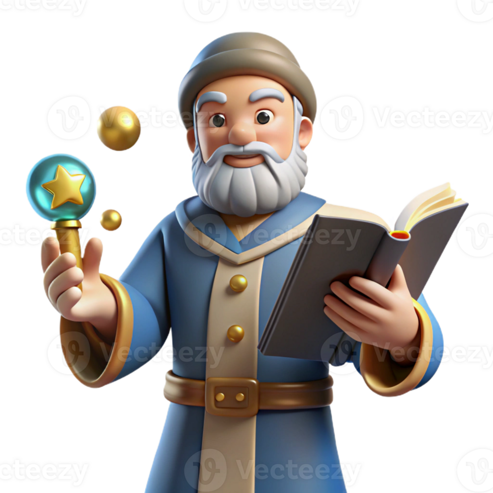 vibrant traditional Wise Wizard 3D Render high quality png