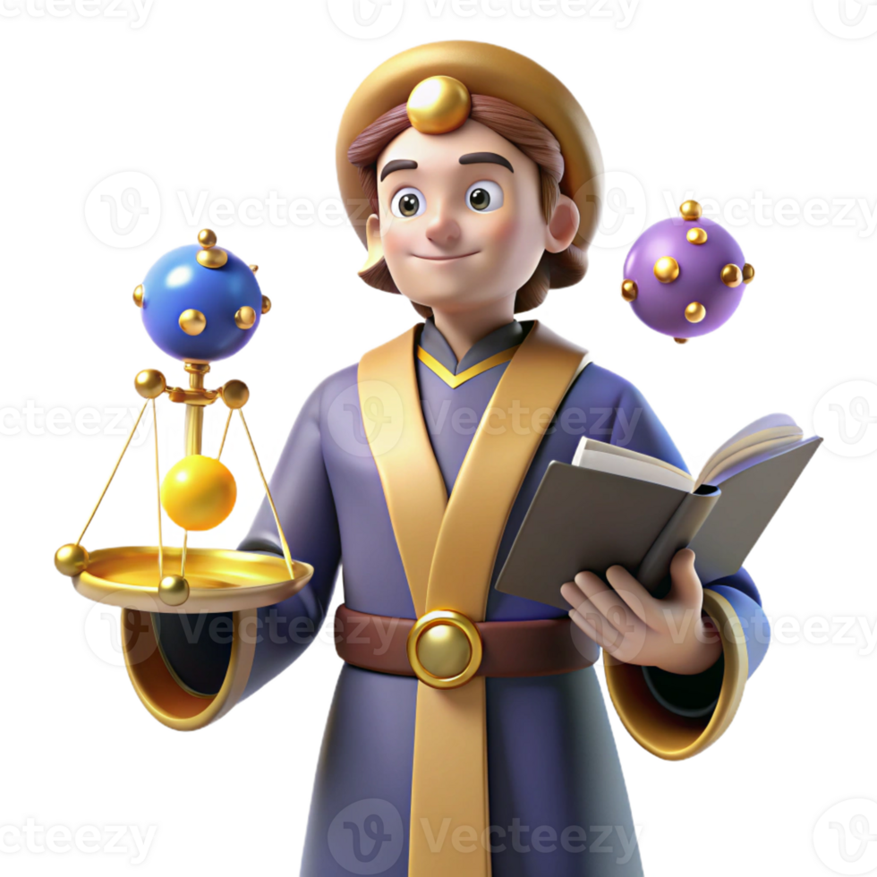 extraordinary artistic 3D Render Young Scholar Celestial Orb Book high resolution png