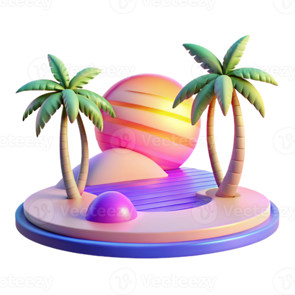 beautiful artistic 3D Tropical Island Sunset Illustration detailed png