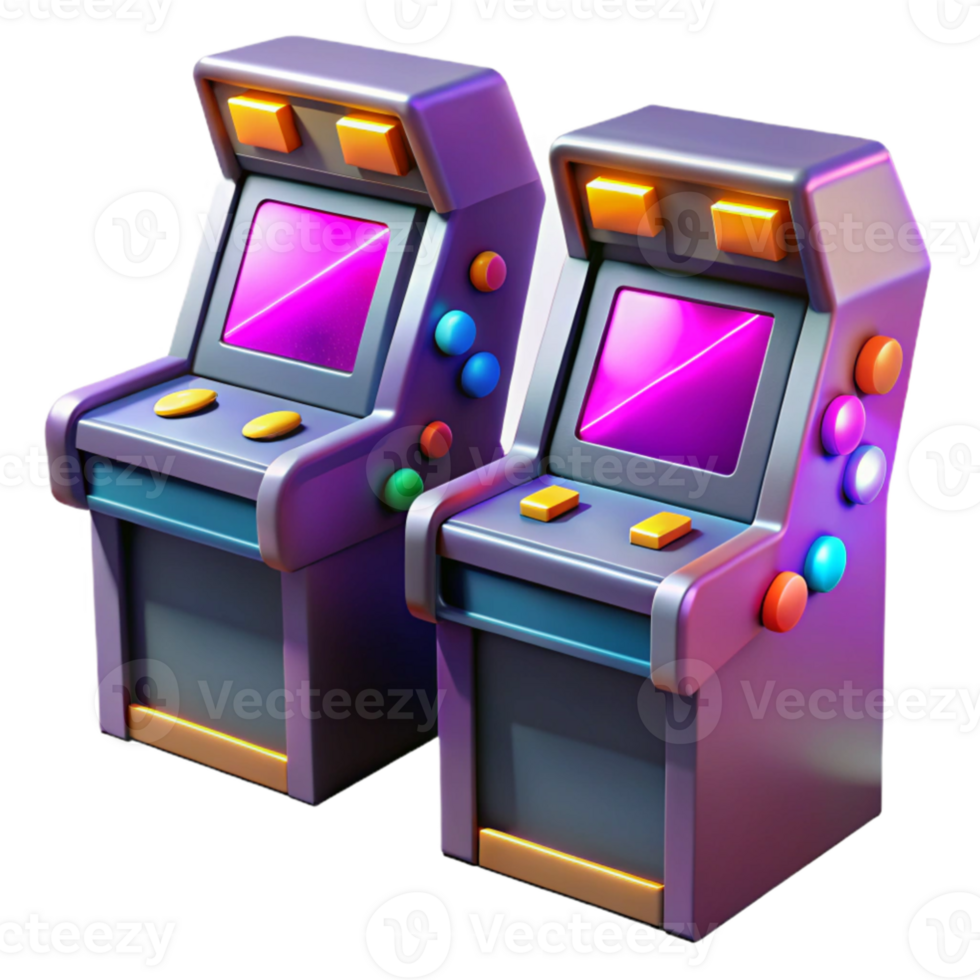 dramatic minimalist Retro Arcade Game Machine 3D Illustration authentic png