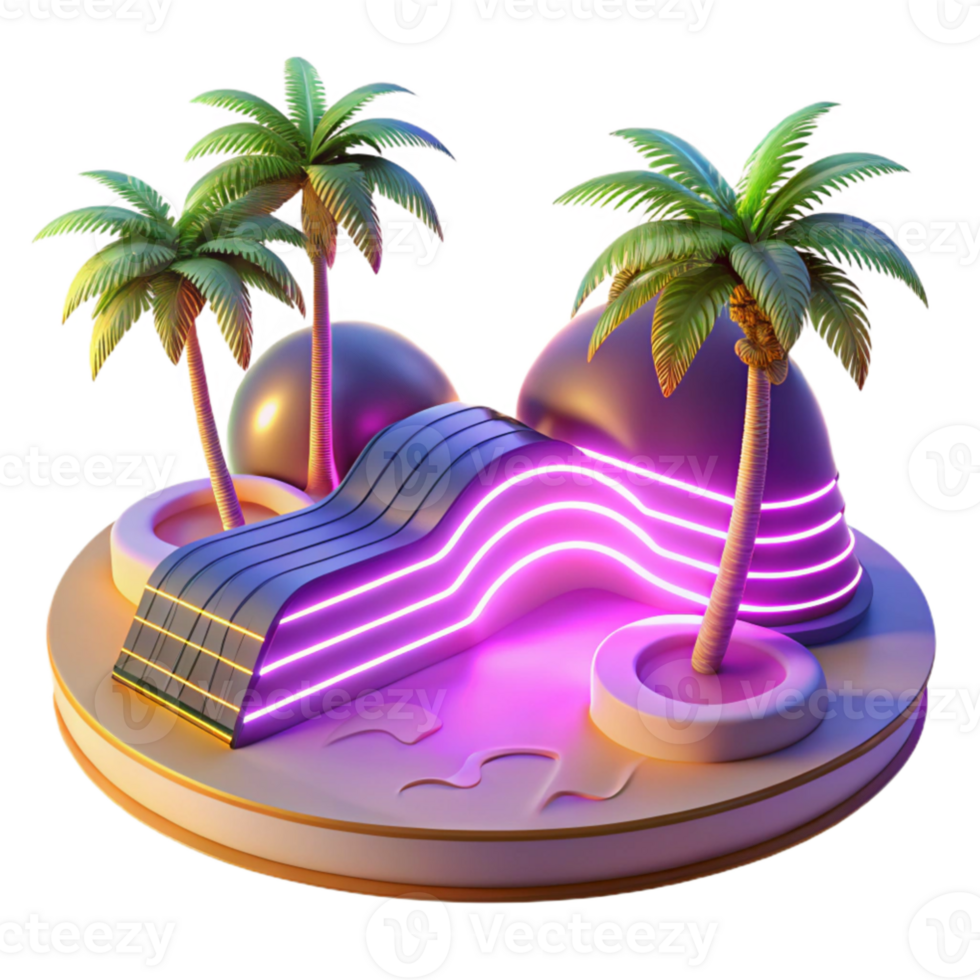 vibrant modern Neon Palm Island 3D Render exclusive png
