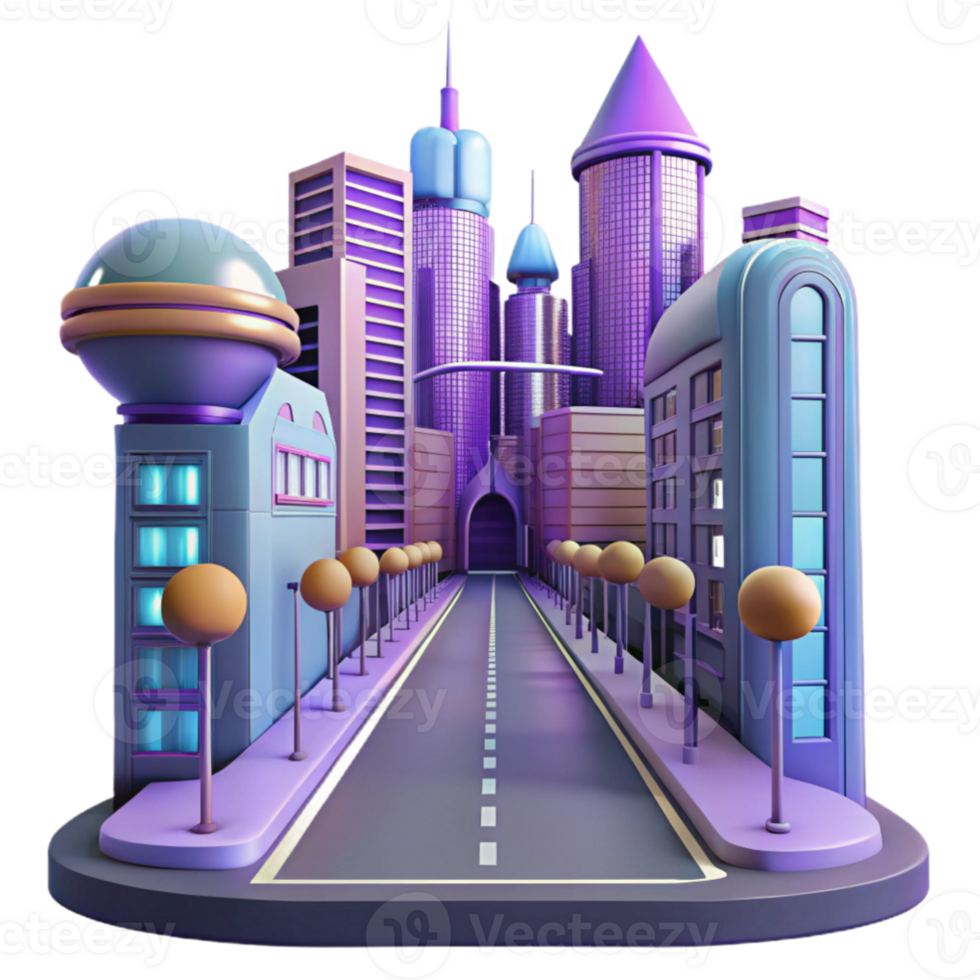 vibrant rustic Purple Cityscape 3D Illustration exclusive png