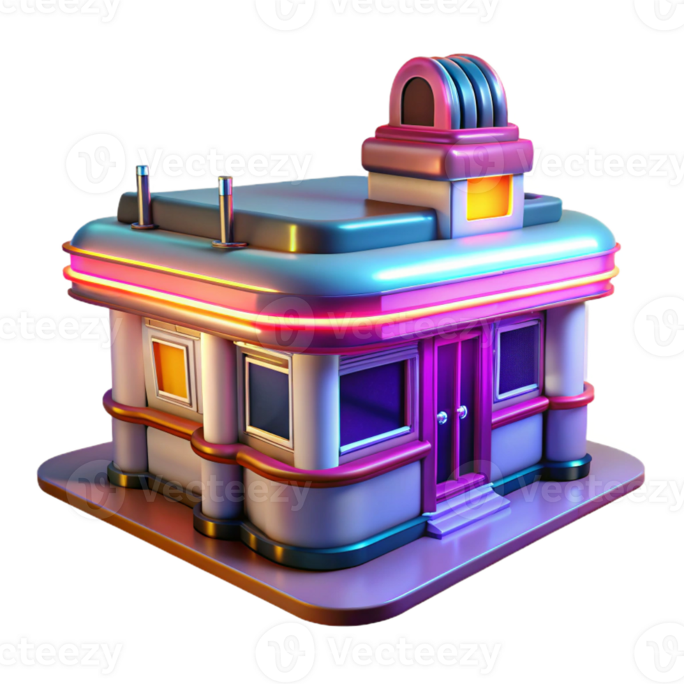 beautiful modern Retro Diner 3D Model Neon Lights premium png
