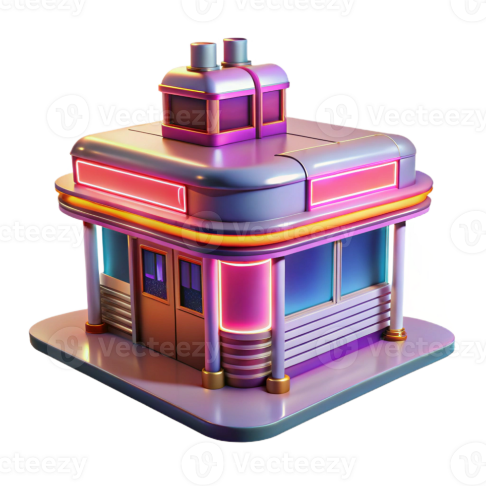 dramatic classic Retro Diner 3D Render Neon Lights professional png