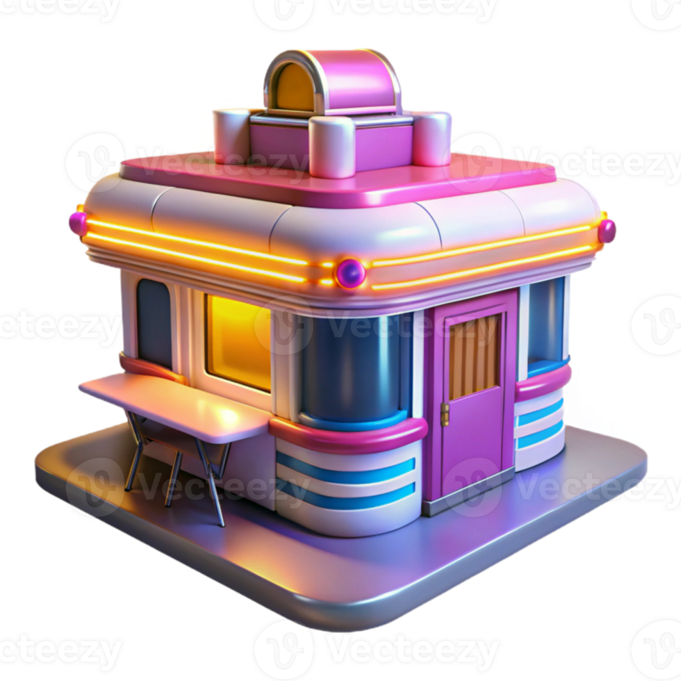 serene creative Retro Diner 3D Model 4K png