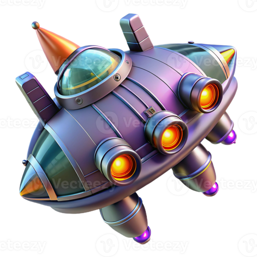 extraordinary vintage Cartoon Spaceship 3D Render high resolution png