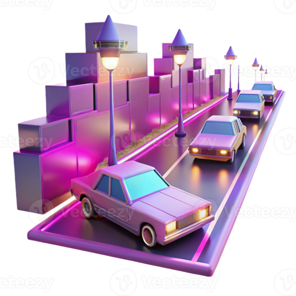 serene creative Neon Cityscape 3D Render high quality png
