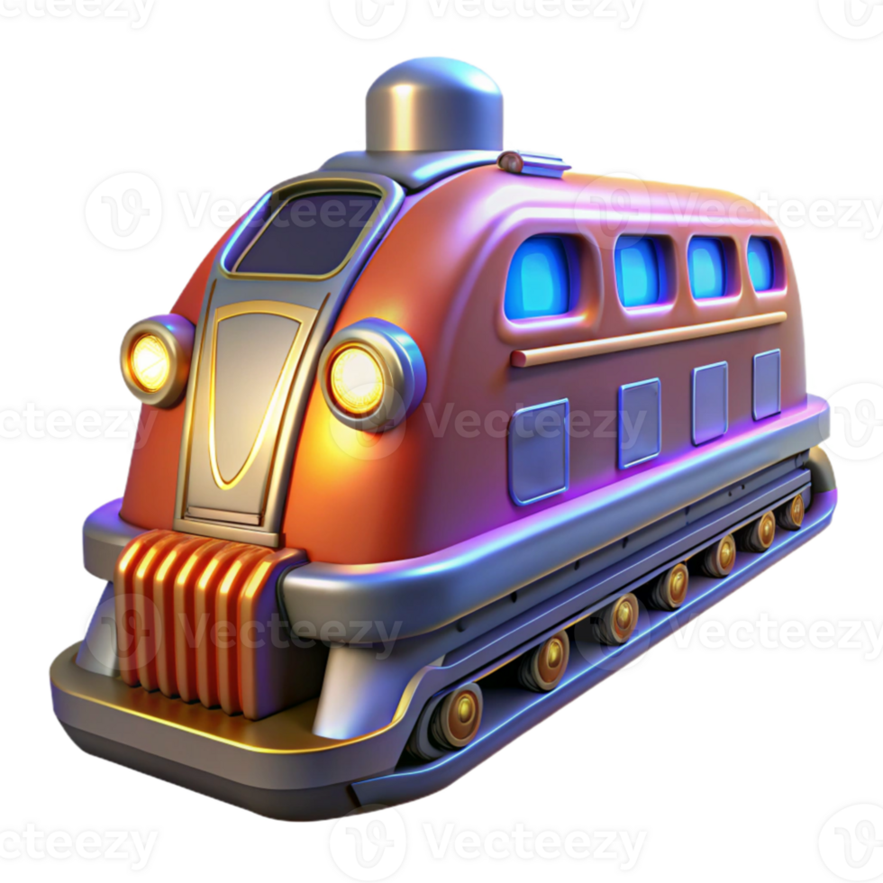 impressive contemporary Retro Futuristic Train 3D Render detailed png