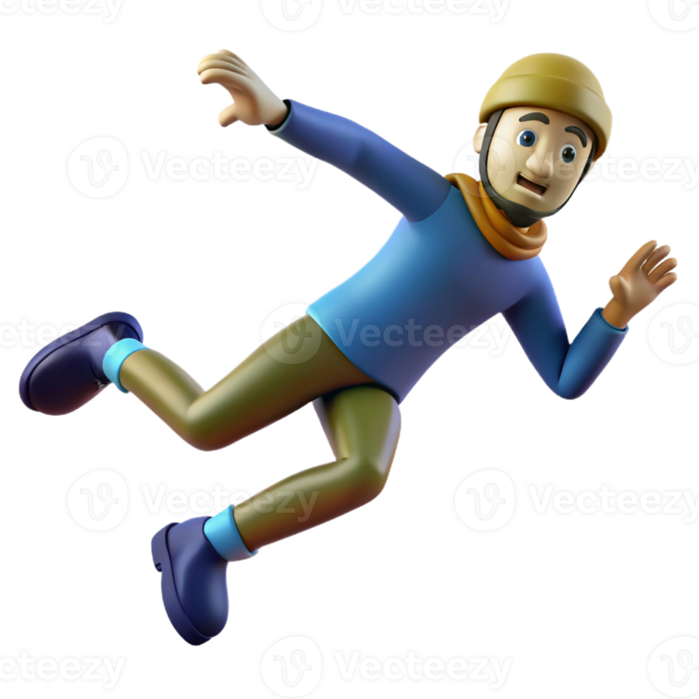 vibrant minimalist 3D Cartoon Man Falling Illustration premium png