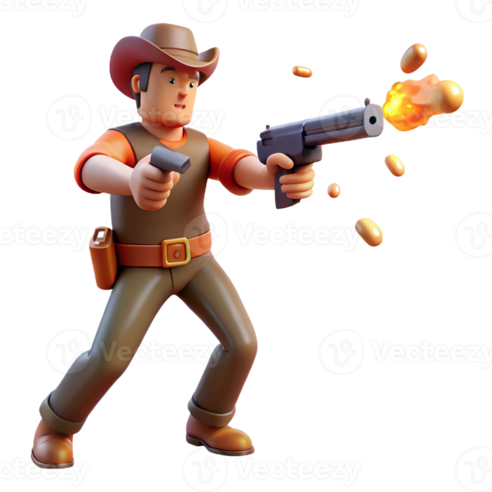 elegant abstract 3D Cartoon Cowboy Gunfighter Illustration high resolution png