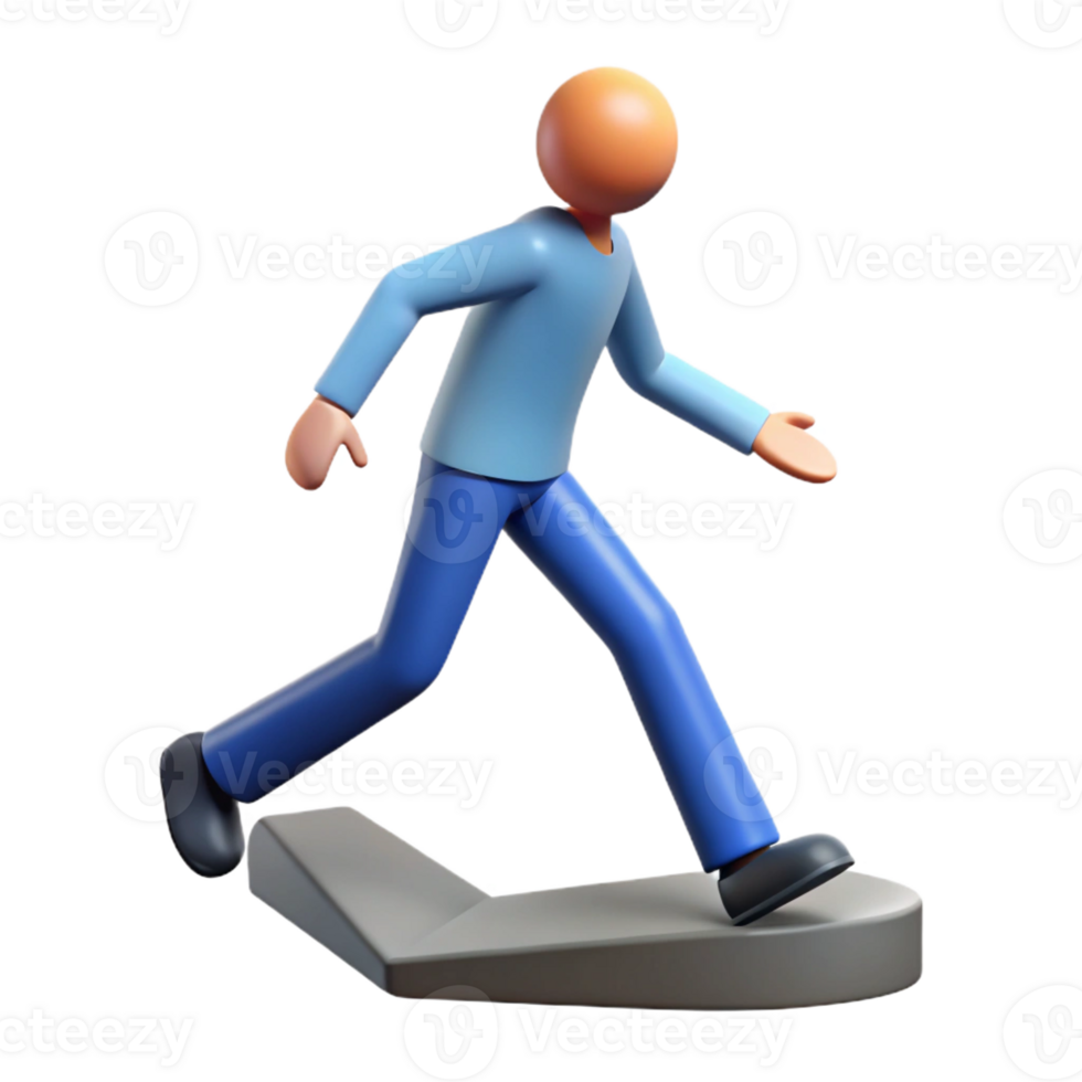 beautiful vintage 3D Cartoon Character Walking Up Steps Illustration detailed png