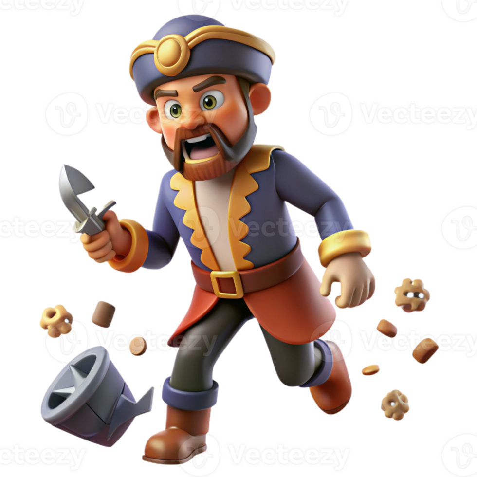 wonderful modern 3D Cartoon Pirate Running Illustration high quality png