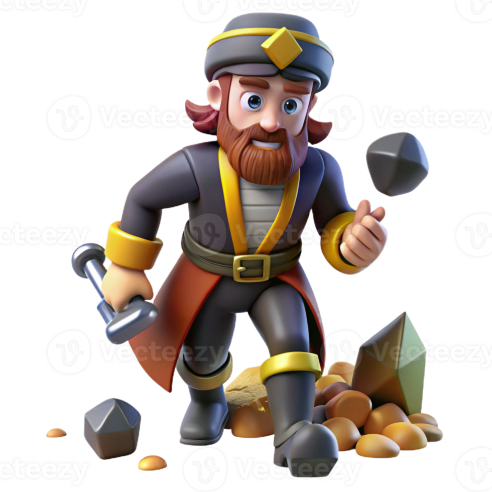 dramatic artistic 3D Cartoon Miner with Gems original png