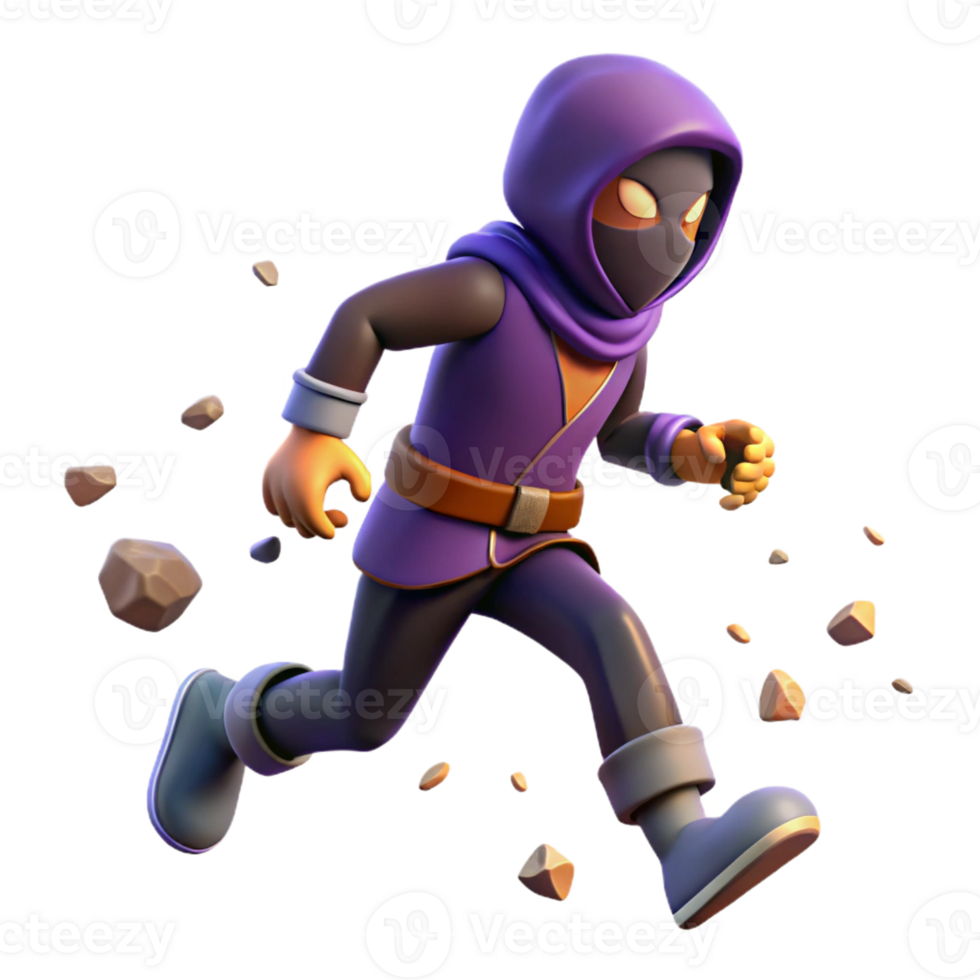 vibrant traditional 3D Cartoon Ninja Running Illustration original png