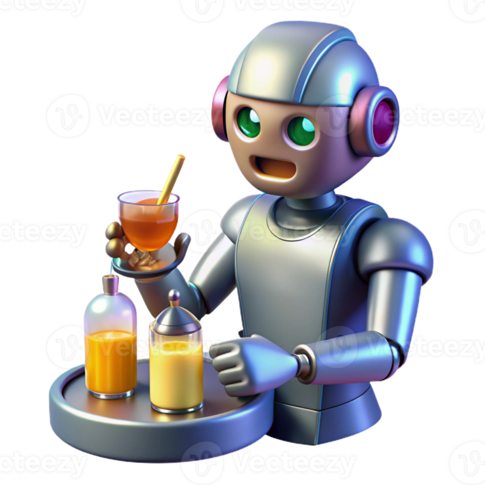 elegant rustic 3D Robot Serving Drinks Illustration original png