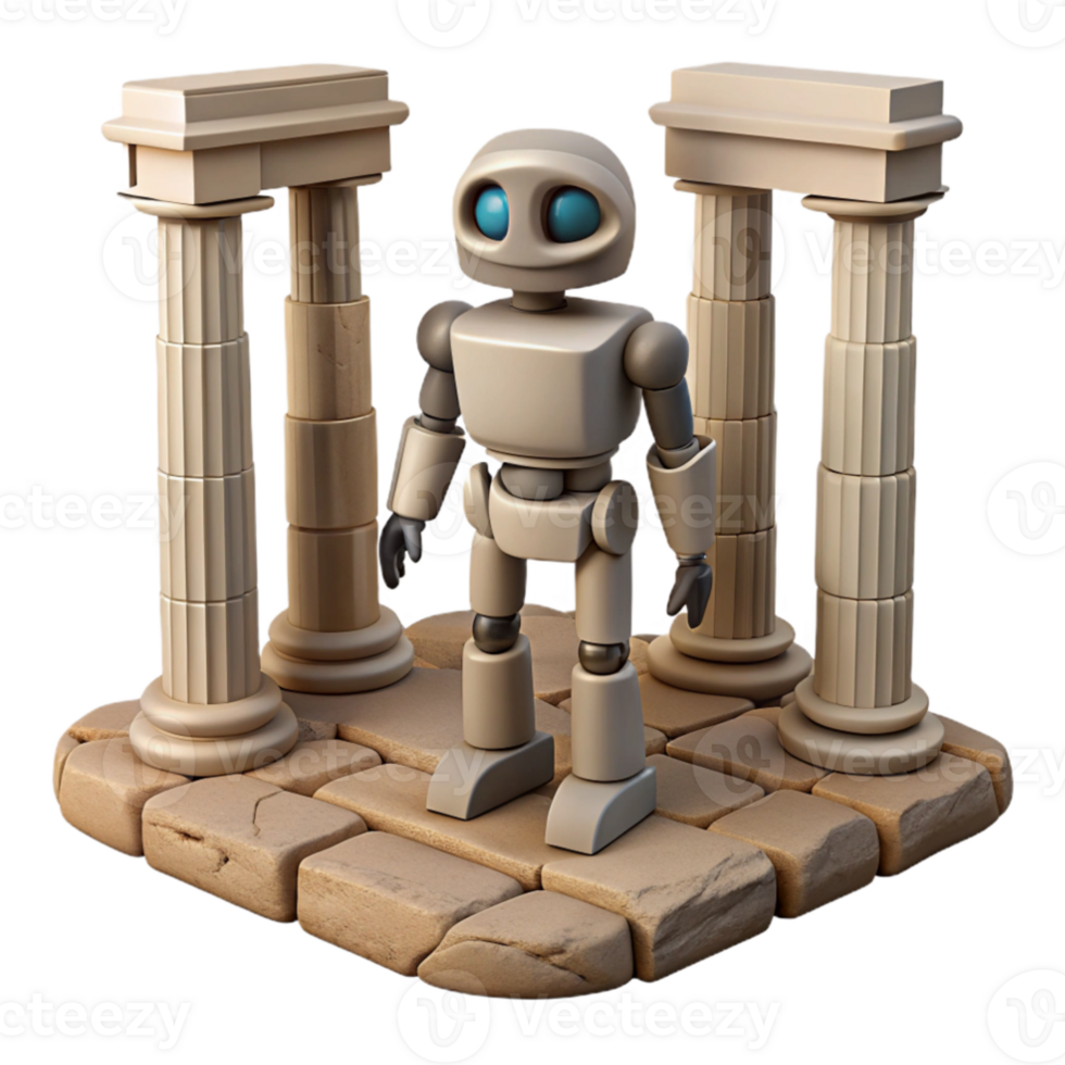 wonderful classic 3D Render Robot Ancient Columns professional png