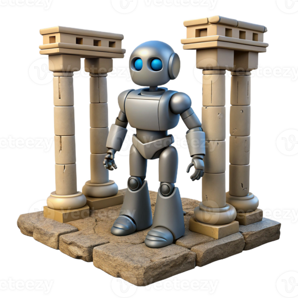 stunning traditional 3D Render Robot with Ancient Columns high quality png