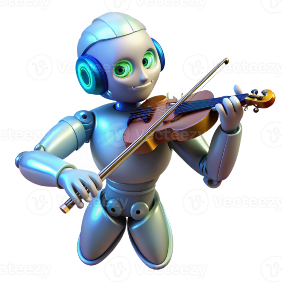 elegant vintage Robot Violinist 3D Render authentic png