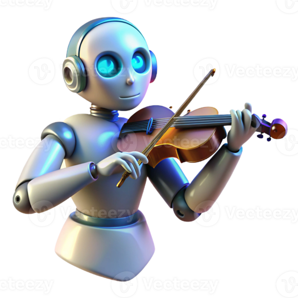 dramatic artistic Robot Musician 3D Illustration high resolution png