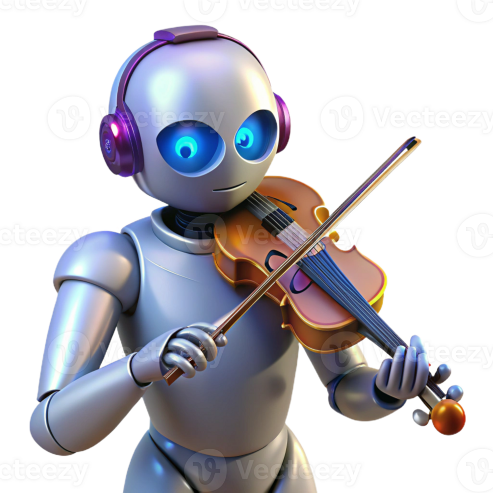 impressive contemporary 3D Robot Violinist Illustration high quality png