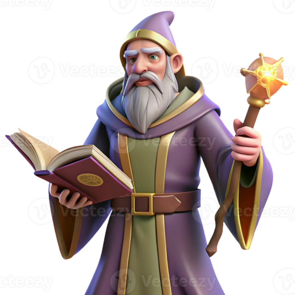 beautiful creative Wise Wizard 3D Render high quality png